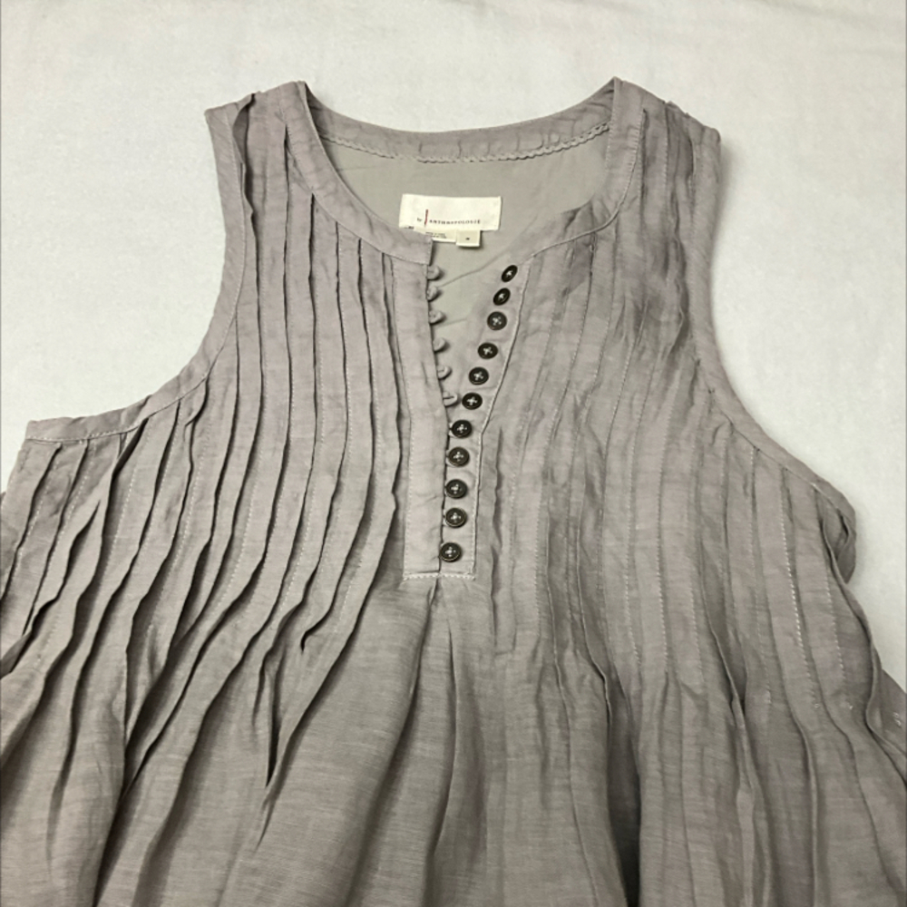 Anthropologie Linen Sleeveless Pleated Mini Dress-Medium - Picture 3 of 7